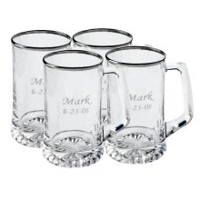 Set of Four 25 oz Silver Rimmed Sports Mugs