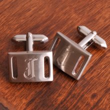 Engraved Brushed Silver Square Cufflinks