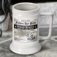 Dad of the Year Headline Personalized Beer Steins