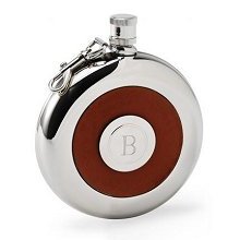 Engraved Oxford Round Leather Flask w/Shot Glass