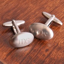 Engraved Brushed Silver Oval Cufflinks