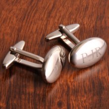Engraved Oval Polished Silver Cufflinks