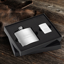 Engraved Brushed Flask and Zippo Lighter Gift Sets