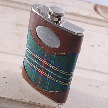 Engraved Green Plaid Flask