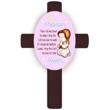 Personalized Girl's Bedtime Prayer Cross - Brunette