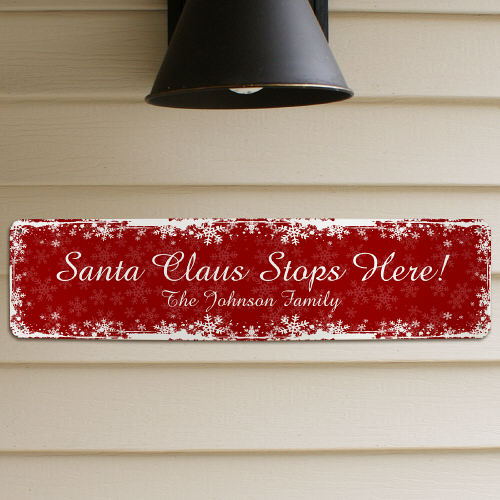 Personalized Santa Claus Stops Here Metal Signs