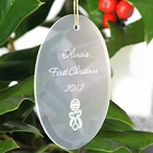 Engraved Oval Glass Keepsake Christmas Tree Ornaments