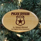 Engraved Police Officer Wooden Oval Christmas Tree Ornament