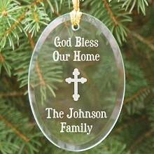 God Bless Our Home Personalized Oval Glass Christmas Tree Ornaments