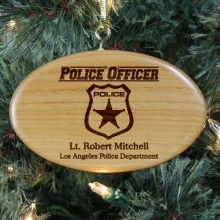 Engraved Police Officer Wooden Oval Christmas Tree Ornaments