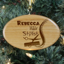 Engraved Hair Stylist Wooden Oval Christmas Tree Ornaments