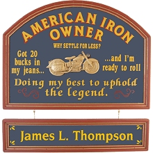 American Iron Owner Personalized Wood Motorcycle Sign