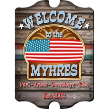 Vintage Personalized American Flag Patriotic Welcome Sign