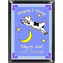 Personalized Cow Jumping Over the Moon Nursery Room Sign - Boy