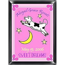 Personalized Cow Jumping Over the Moon Nursery Room Sign - Girl