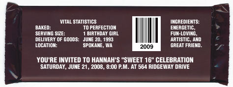 Hershey Candy Wrapper Sweet Sixteen Announcements