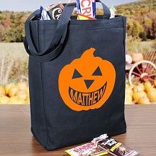 Happy Pumpkin Personalized Black Canvas Halloween Trick or Treat Bags