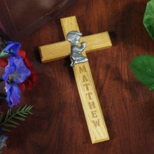 Praying Boy Personalized Wood Wall Cross