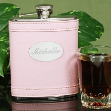 Personalized Pink Leather Liquor Flask