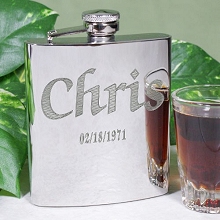Engraved Bright Finished Silver Liquor Flask