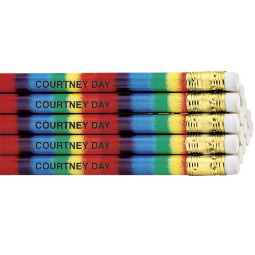Personalized Round Rainbow Stripe Pencils - Set of 12