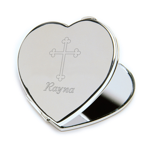Personalized Compact Mirror with Engraved Cross