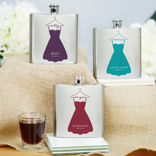 Personalized Bridesmaid Bridal Party Dress Flasks