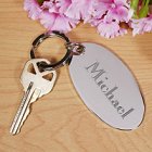 Engraved Silver Oval Key Chain