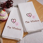 Embroidered Chocolate Hearts Waffle Kitchen Towels