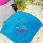 Embroidered Turtle Blue Beach Towel