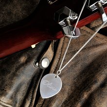 Engraved Sterling Silver Guitar Pick Necklace