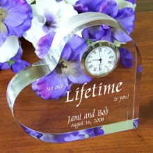 My Lifetime Engraved Wedding Keepsake Heart Clocks