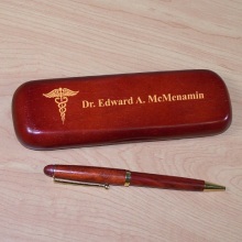 Medical Caduceus Personalized Rosewood Pen and Case Set
