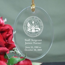 U.S. Army Memorial Personalized Oval Glass Ornaments