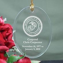 U.S. Marines Memorial Personalized Oval Glass Ornaments