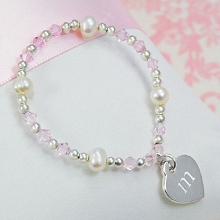 Engraved Flower Girl's Heart Charm Bracelets