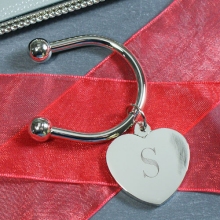 Engraved Initial Silver Heart Key Rings