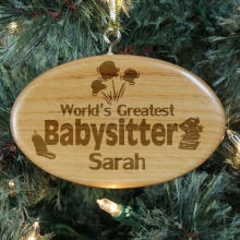 World's Greatest Babysitter Engraved Wooden Oval Ornaments