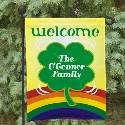 Lucky Irish Four Leaf Clover Personalized Garden Flags