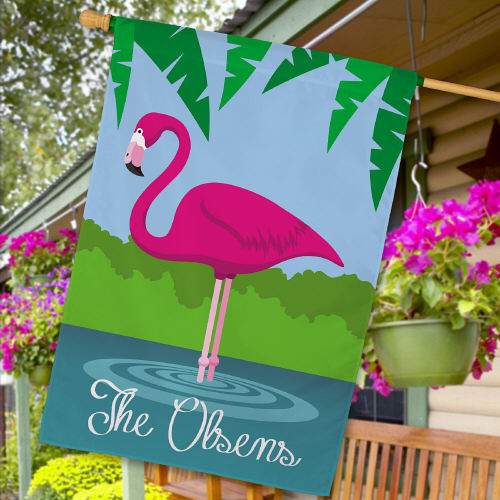 Personalized Pink Flamingo House Flags