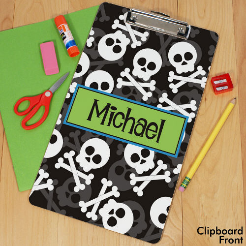 Personalized Skull and Crossbones Dry Erase Clipboards