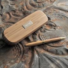 Engraved Genuine Bamboo Pen and Case Set