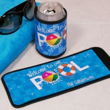 Personalized Welcome to Our Pool Can Wrap Koozies