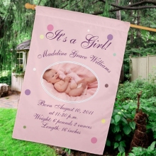 Personalized Newborn Baby Girl Birth Announcement House Flags