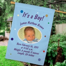Personalized Newborn Baby Boy Birth Announcement House Flags