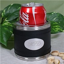 Black Leather Personalized Can Coolers