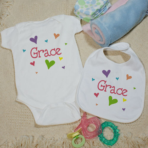 She's All Heart Personalized Creeper and Bib Gift Set