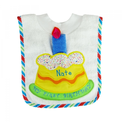 Personalized Terry Cloth Baby Birthday Bib with Washcloth