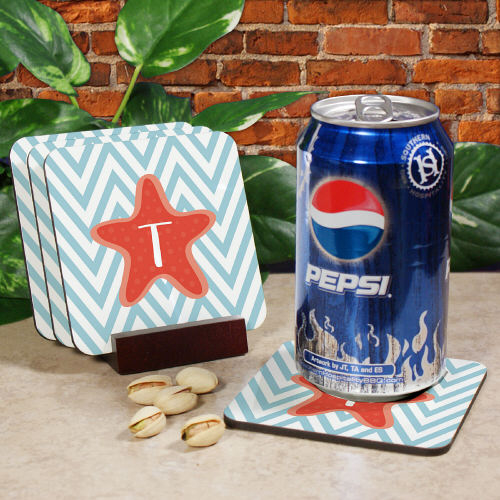Personalized Starfish Chevron Drink Coasters