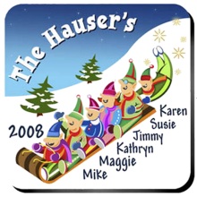 Elves Family Personalized Christmas Coaster Set